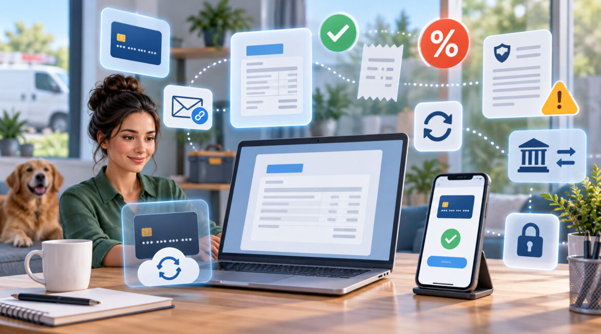 Remote invoice and card-on-file surcharge disclosure with payment compliance icons
