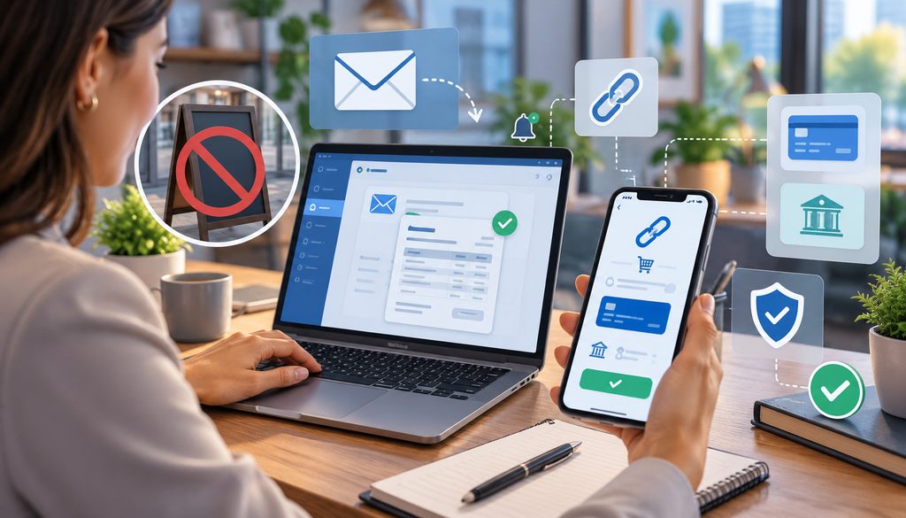 Emailed invoice and payment link with digital payment disclosure icons
